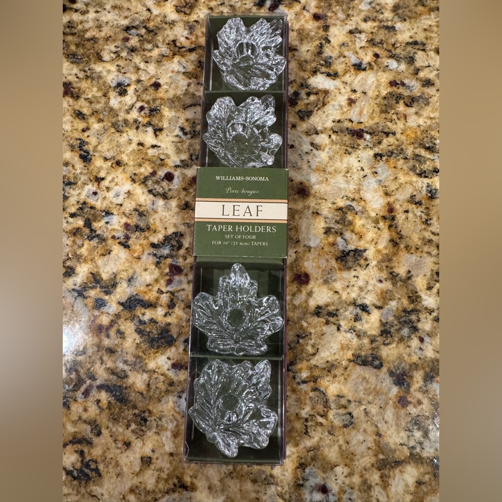 Williams Sonoma Glass Leaf Candle Holders Set of 4 Sealed Box